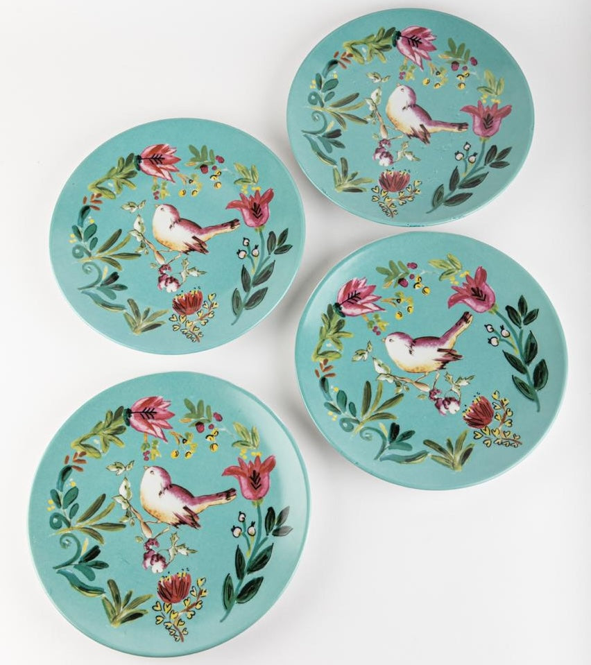 Salad Plate Bird Aqua - Set of 4