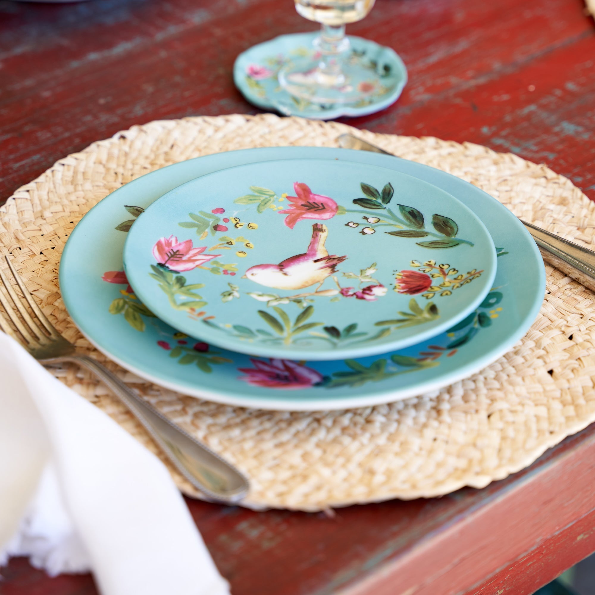 Dinner Plate Bird Aqua - Set of 4