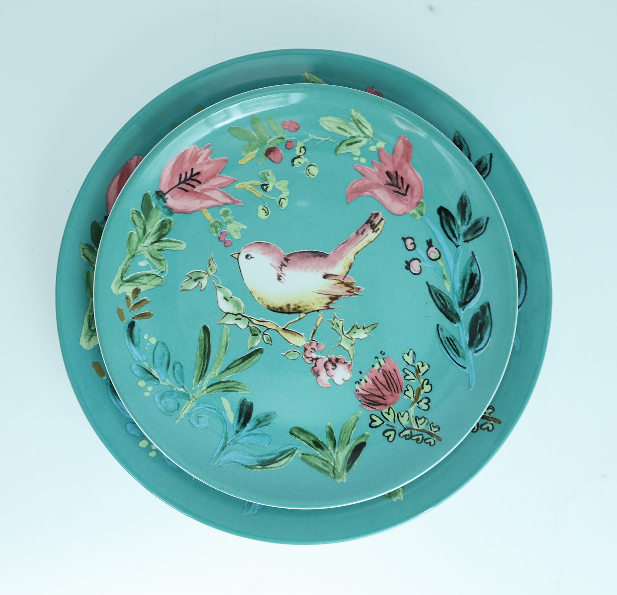 Salad Plate Bird Aqua - Set of 4