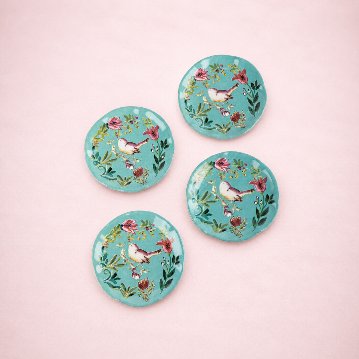 Salad Plate Bird Aqua - Set of 4