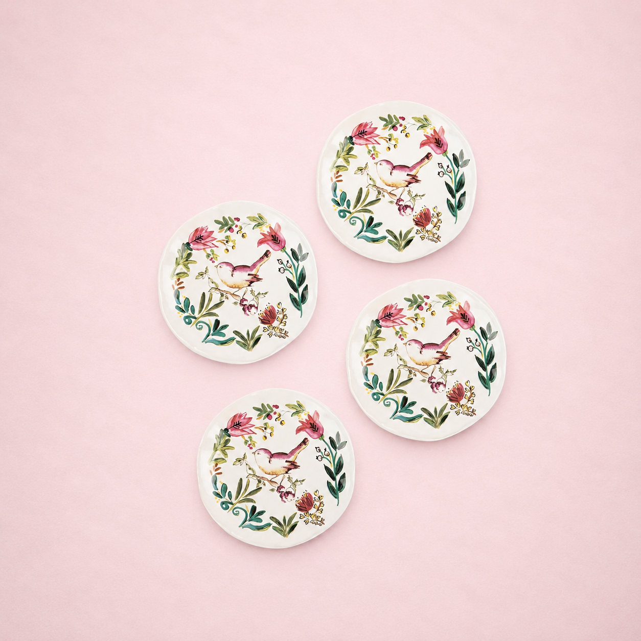 Salad Plate Bird White - Set of 4