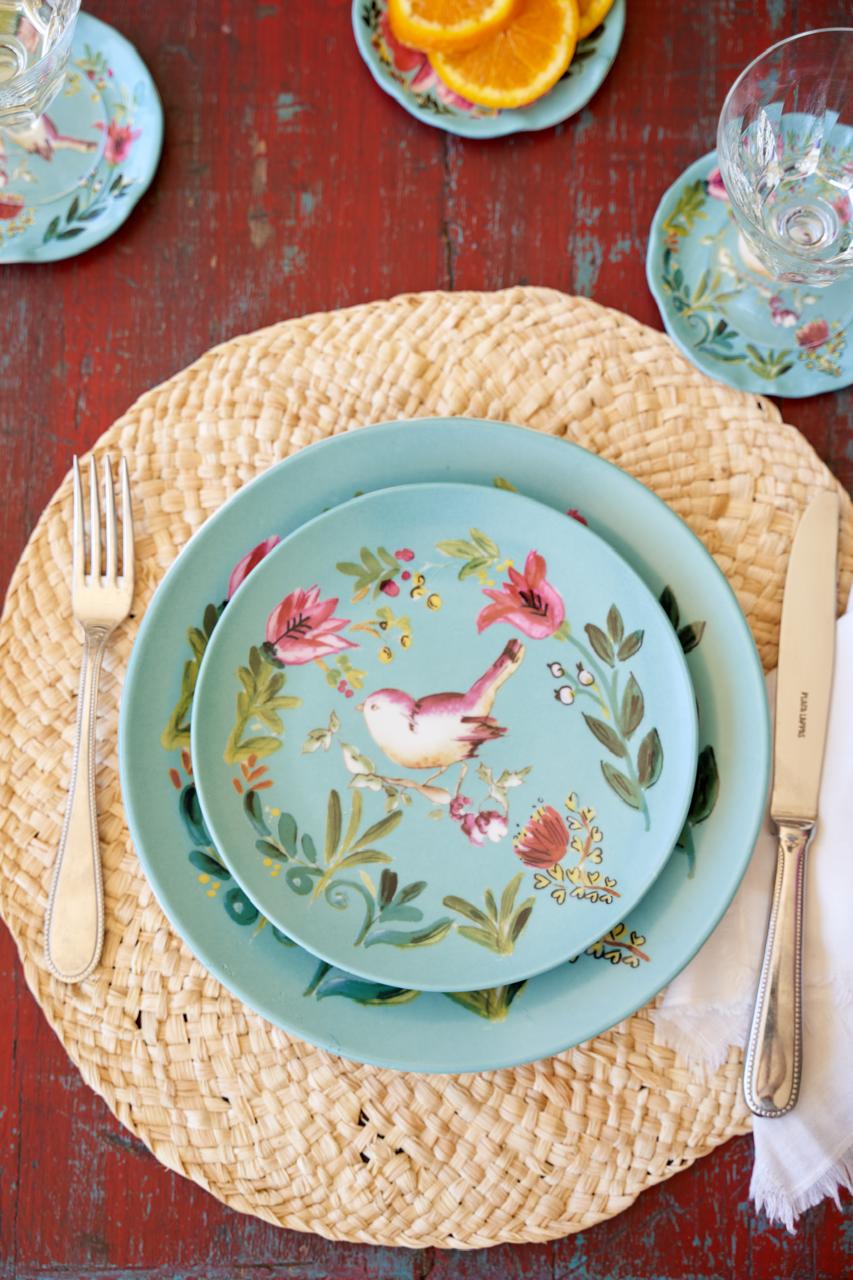 Dinner Plate Bird Aqua - Set of 4