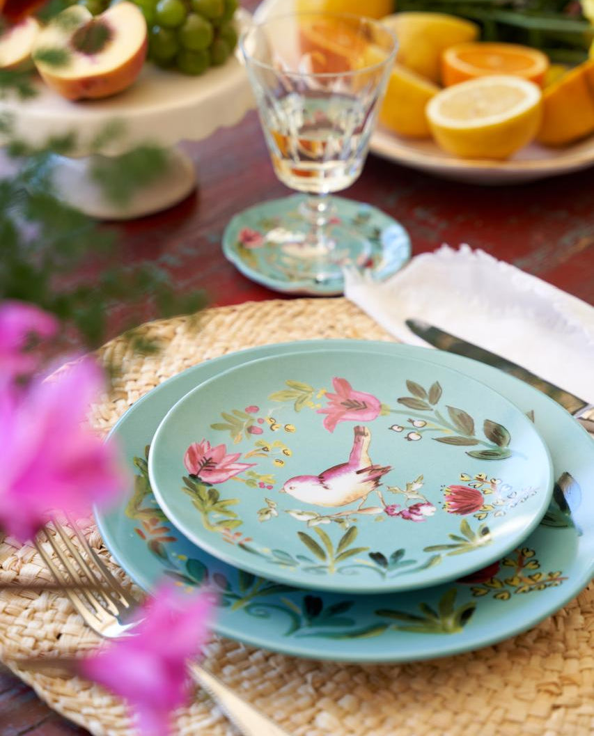 Dinner Plate Bird Aqua - Set of 4