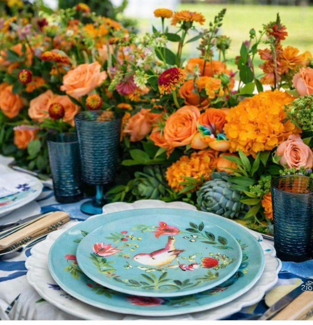 Dinner Plate Bird Aqua - Set of 4